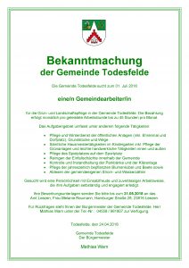 Die Gemeinde Todesfelde sucht zum 01. Juli 2018 eine/n Gemeindearbeiter/in